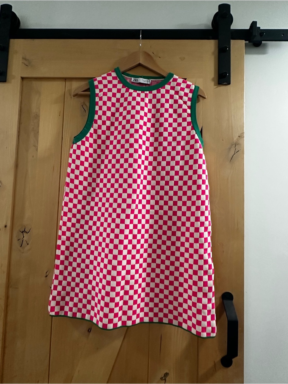 Zara Kids Pink and White Checkerboard Tank with Green Trim